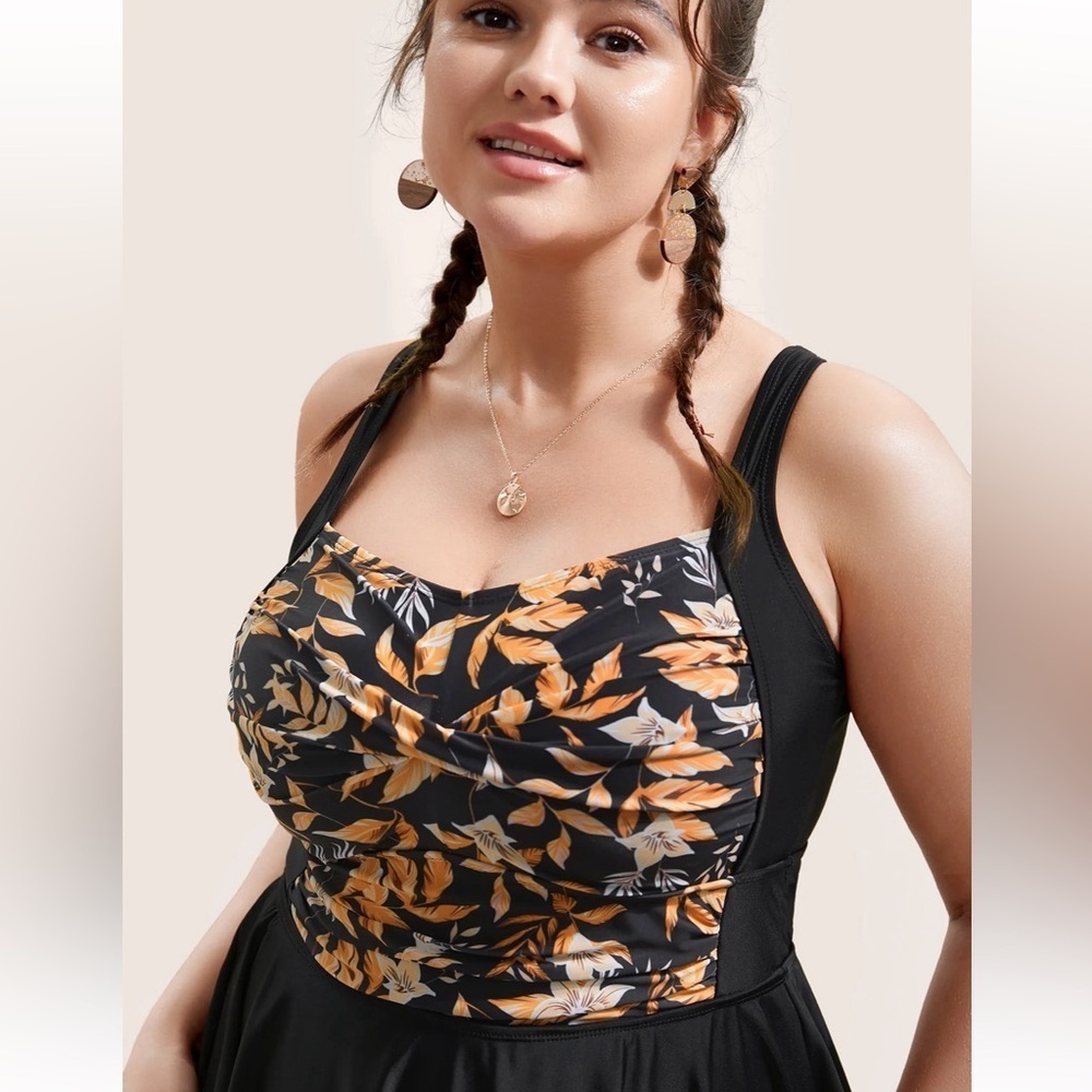 BloomChic Tropical Graphic Crossover Ruffle Hem Swim Dress - Picture 3 of 8